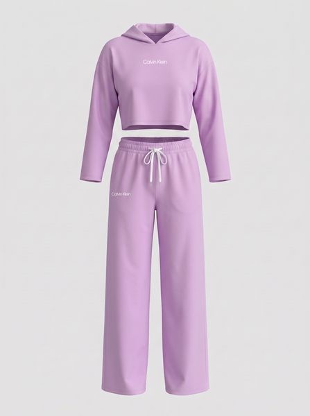 Жіночий спортивний костюм Calvin Klein бузкового кольору демісезонний трикотажний комплект норма ніжний лавандовий брендовий сет 244 фото
