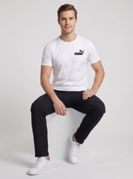 Біла чоловіча бавовняна футболка Puma літня з фірмовим логотипом та круглим вирізом для активного відпочинку та міських аутфітів 266 фото