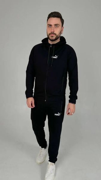 Чорний чоловічий спортивний костюм Puma  демісезонний трикотажний комплект кофта з капюшоном та штани 370 фото