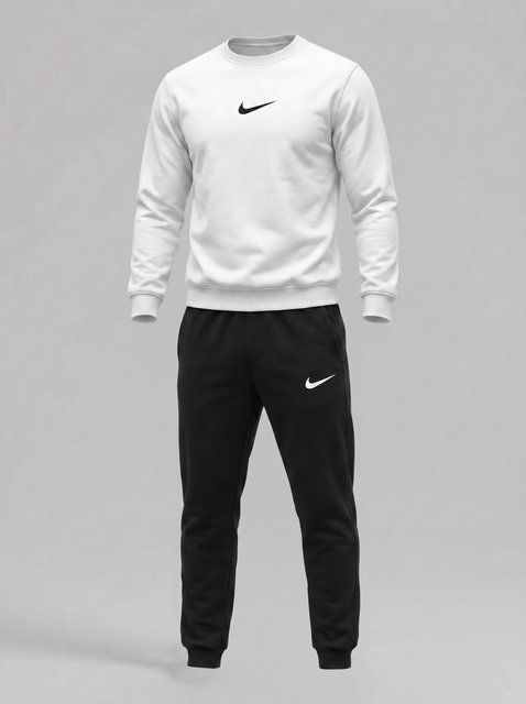 Чоловічий спортивний костюм Nike білого кольору демісезонний трикотажний комплект норма базовий брендовий набір кофта та штани 446 фото