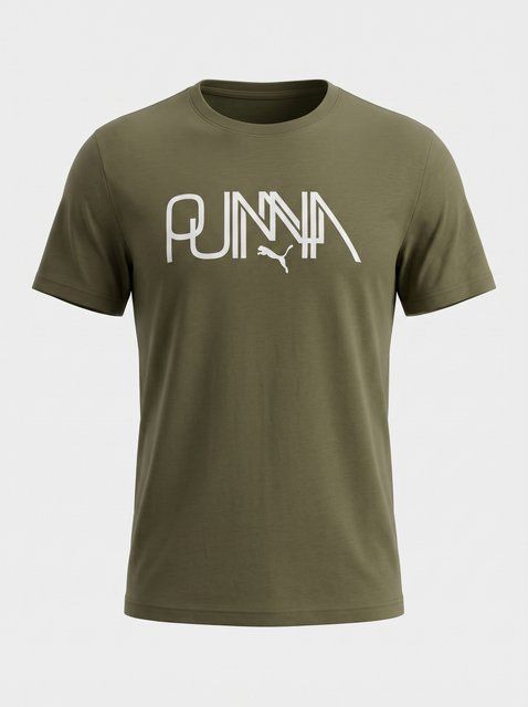 Чоловіча бавовняна футболка Puma хакі літня з вишитим логотипом та округлим вирізом колір мілітарі 400 фото