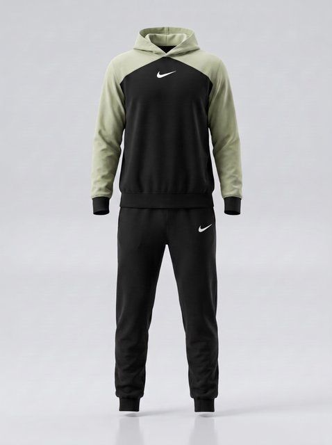 Чоловічий спортивний костюм Nike з оливковими вставками демісезонний трикотажний комплект норма брендовий комбінований набір 441 фото