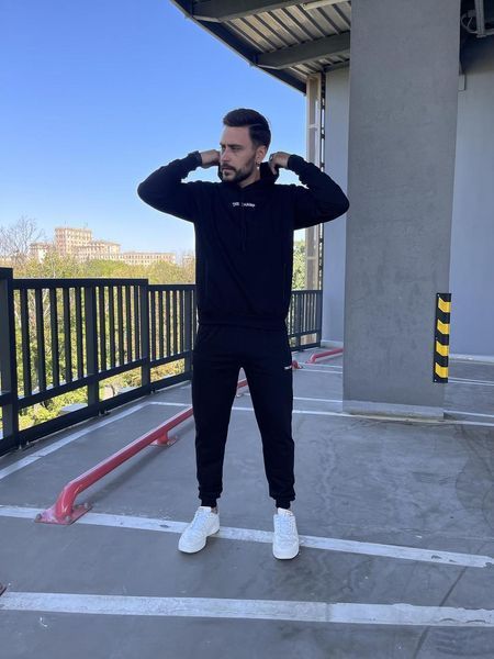 Чоловічий спортивний костюм The Champ чорний демісезонний трикотажний комплект кофта з капюшоном та штани 621 фото