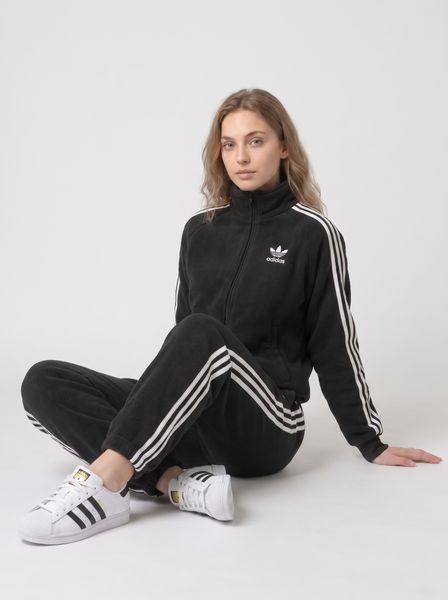 Жіночий теплий спортивний костюм Adidas чорний зимовий трикотажний комплект на флісі норма затишна кофта на блискавці без капюшона та штани 300 фото