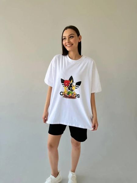 Біла трикотажна футболка оверсайз Adidas унісекс 161 фото